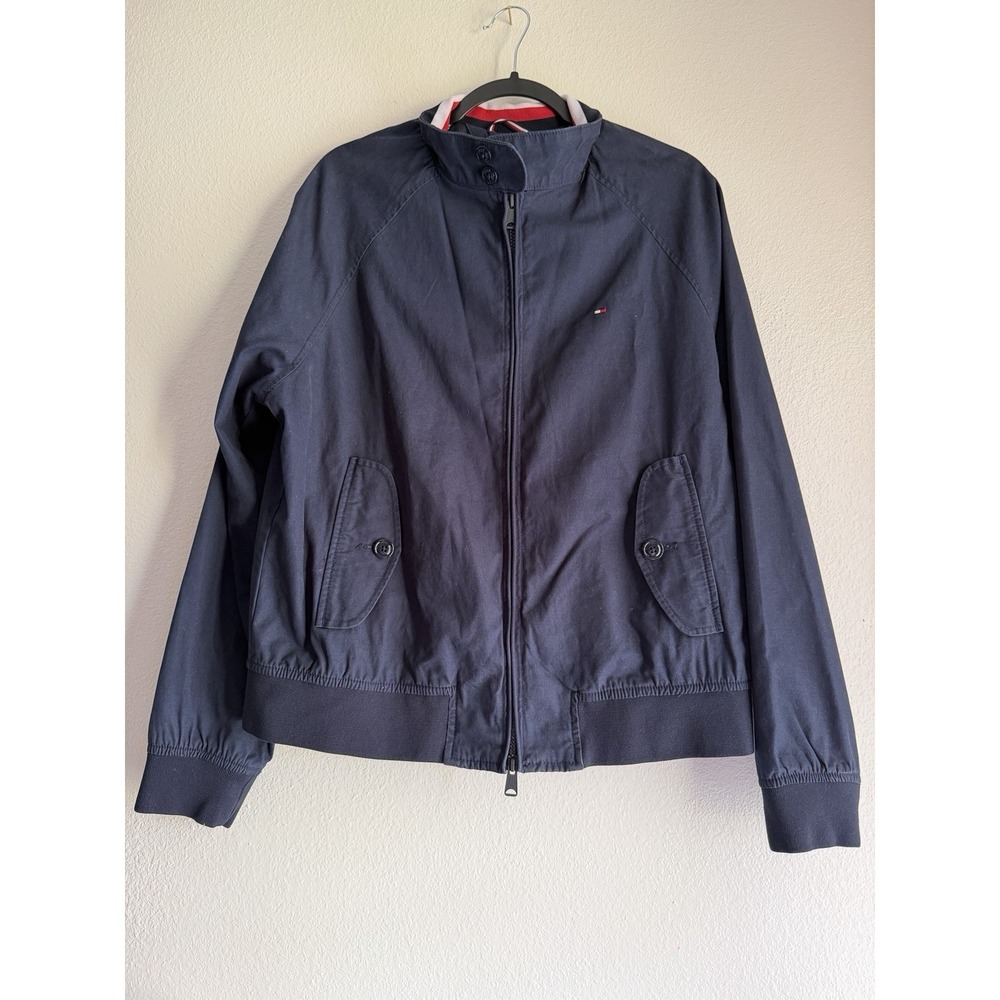 New Tommy Hilfiger Men Bomber Jacket Blue Wind Resistant Size Large